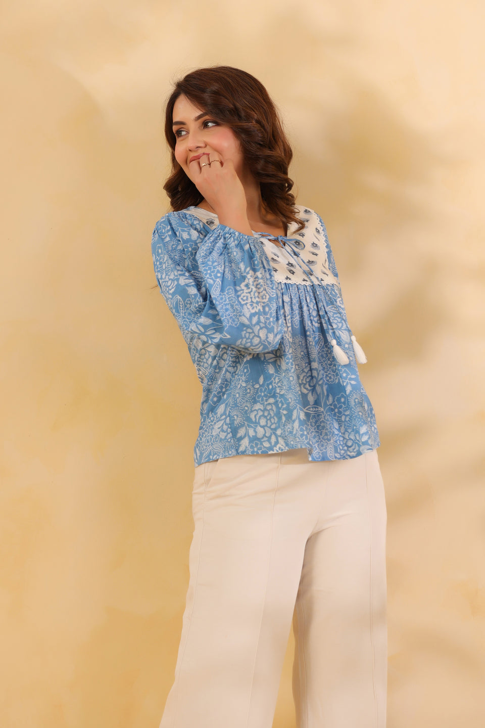 Powder Blue Floral Cotton Top