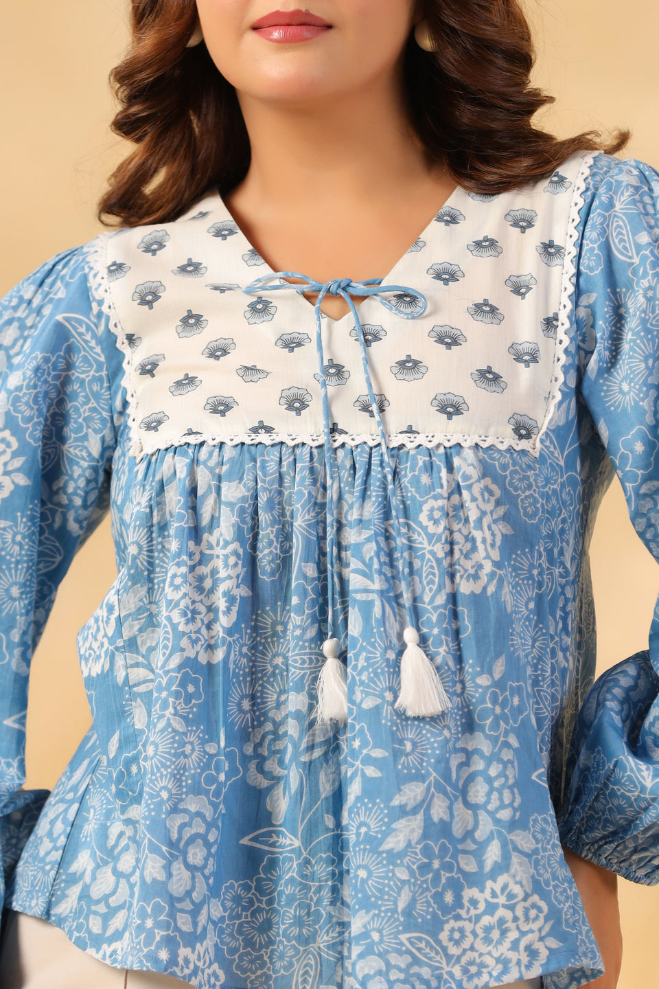 Powder Blue Floral Cotton Top