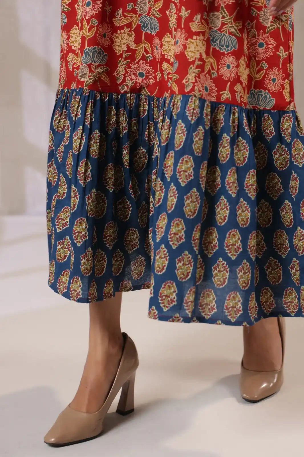 Indigo_Red_Floral_Printed_Maxi_Dress_-_Legth_vie_q - VyomTara