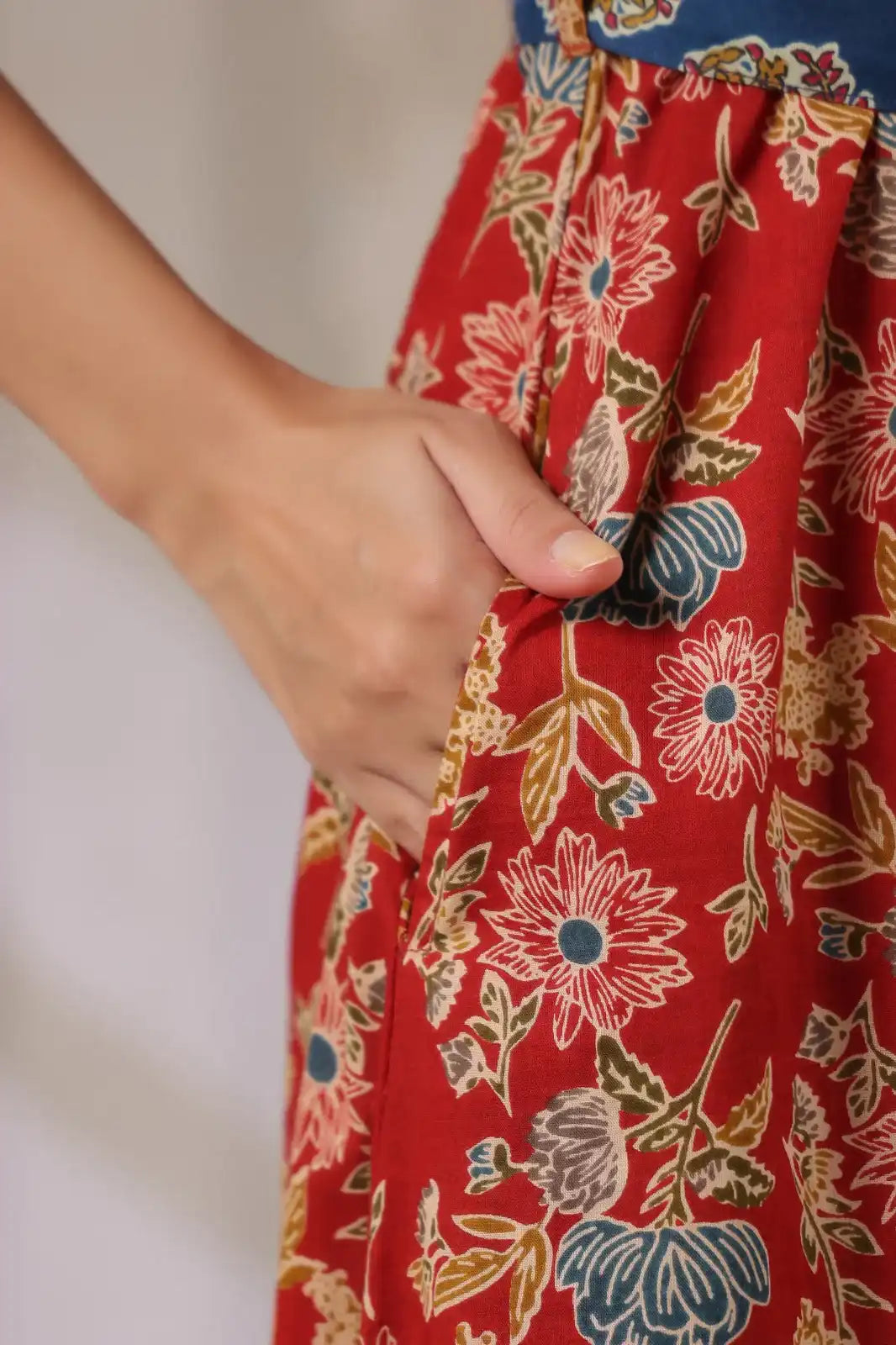 Indigo_Red_Floral_Printed_Maxi_Dress_-_pock_view - VyomTara