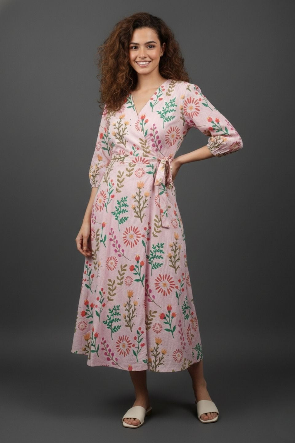 LightPinkFloralMidiDress-styling - VyomTara