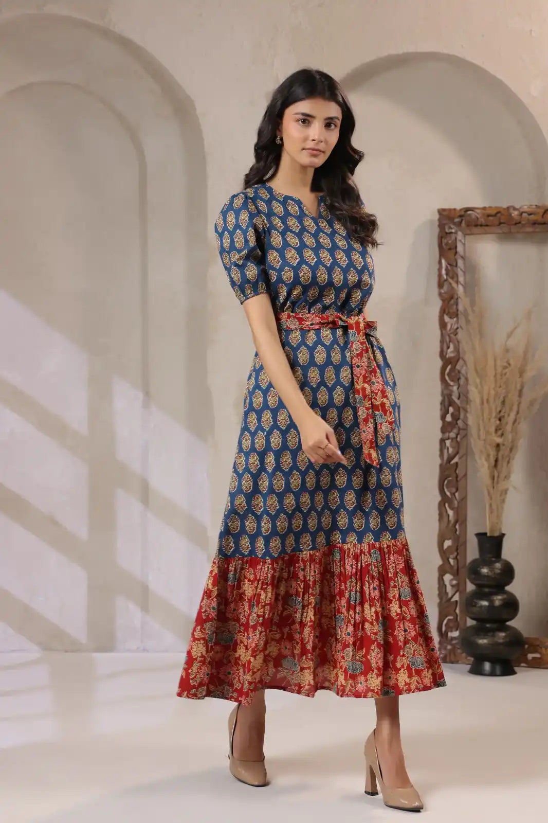 RED_INDIGoFloralmaxidress-anothersideloook - VyomTara