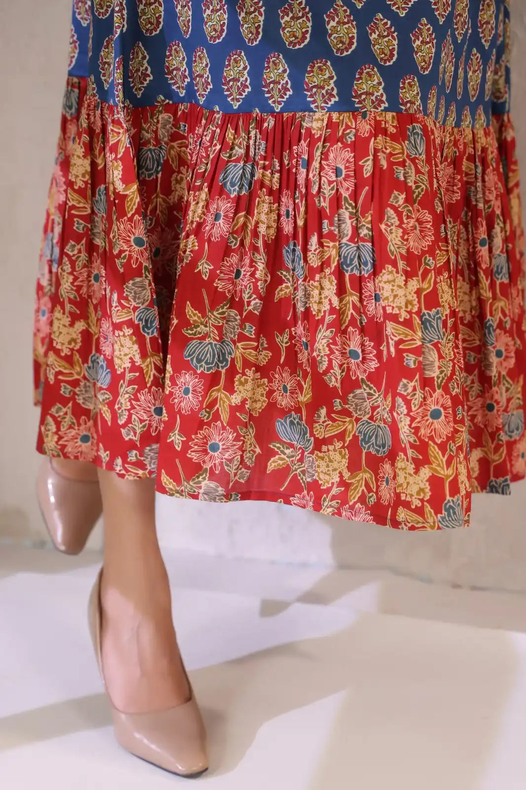 RED_INDIGoFloralmaxidress-lengthview - VyomTara