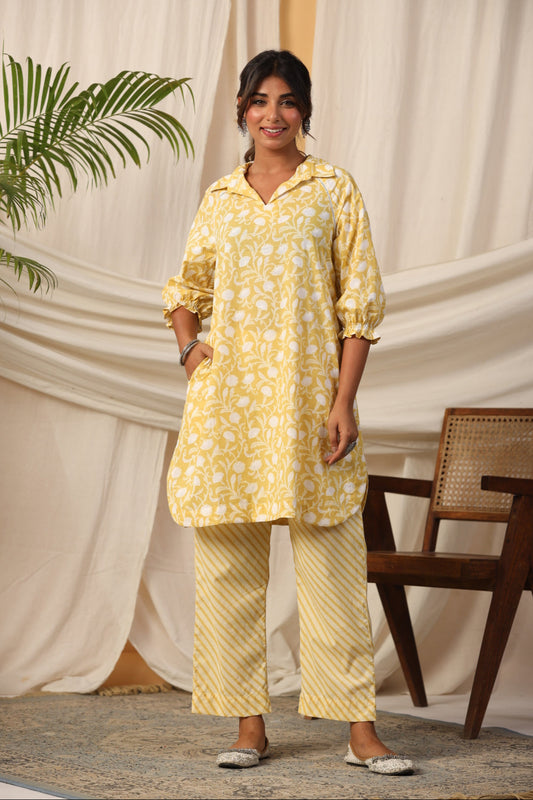 SUNSHINE RAGLAN SLEEVE KHADI PRINT KURTA SET