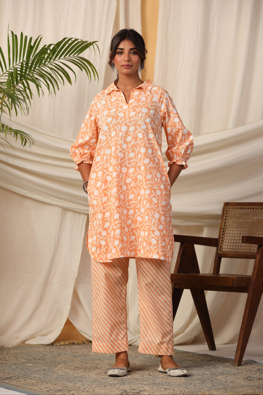 SUNSHINE RAGLAN SLEEVE KHADI PRINT KURTA SET