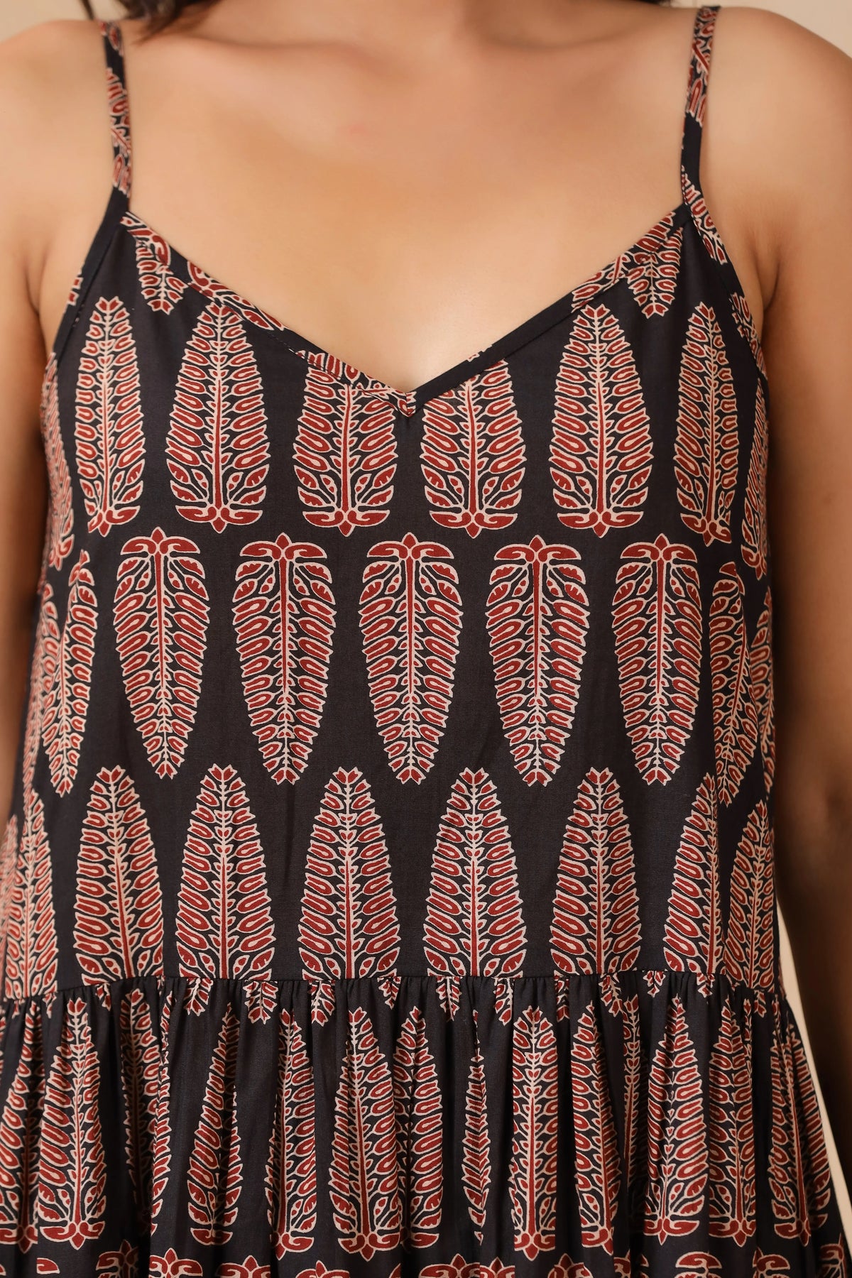 Black Leaf Print Spaghetti Strap Dress