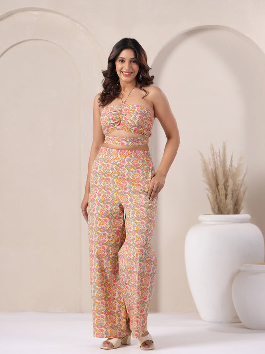 yellow sleeveless co ord set side view relaxed fit cotton summer outfit women