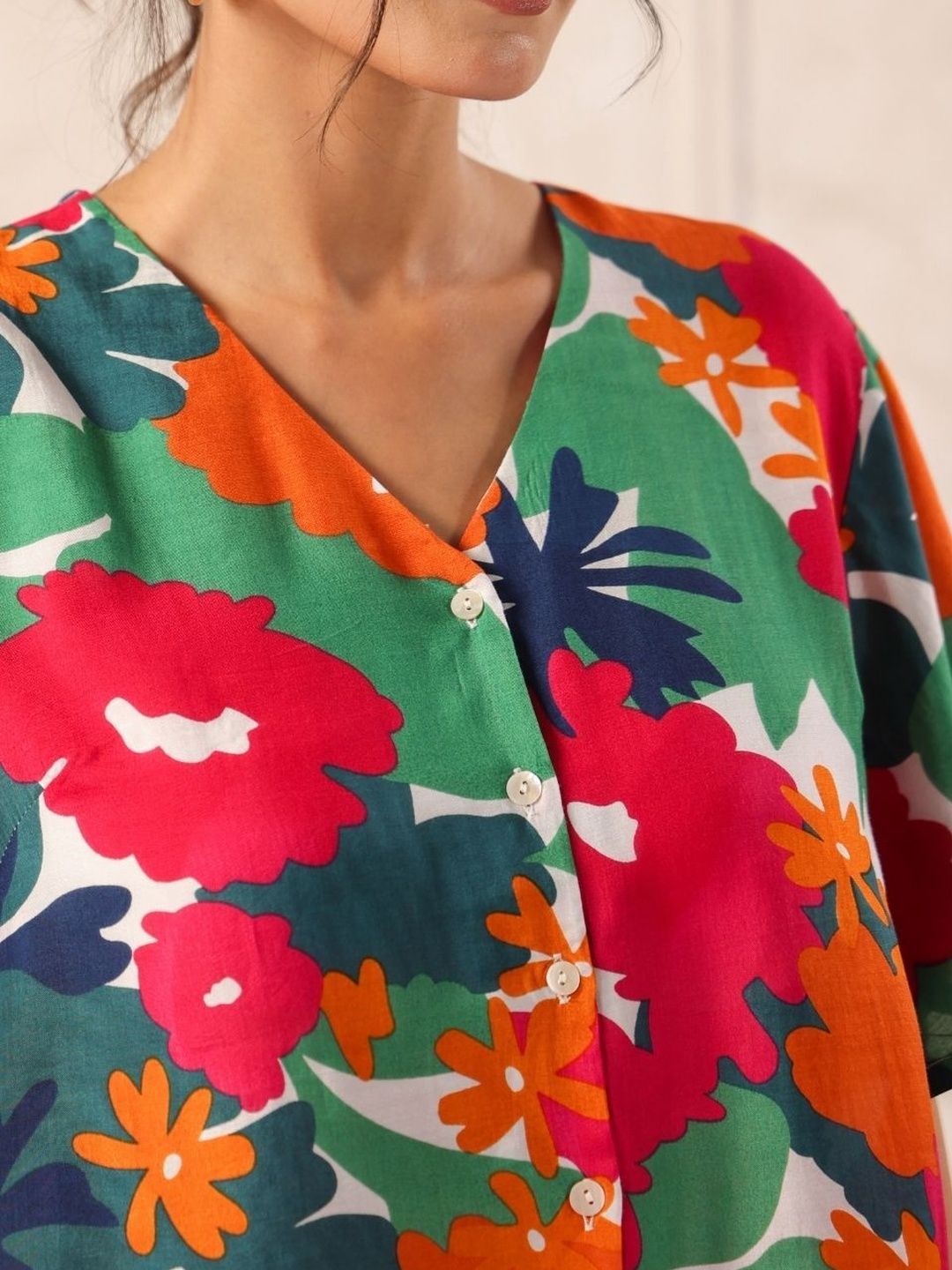 Royal Blue Tropical Print Flutter Sleeve Shirt
