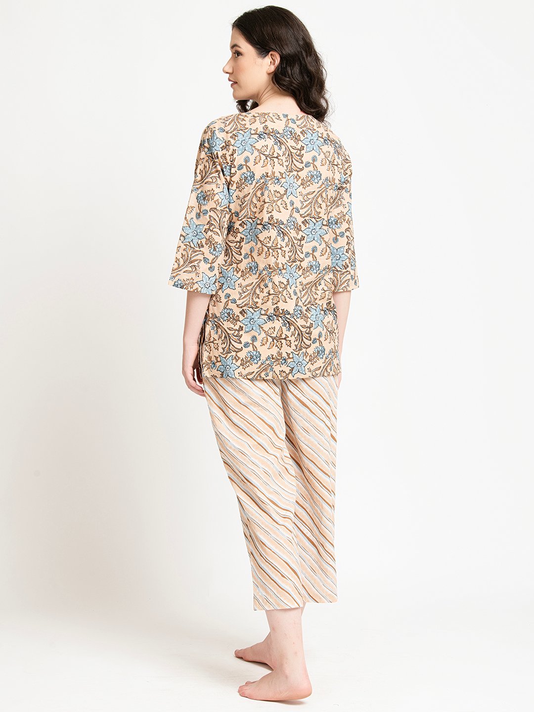 BEIGE AND ICE BLUE JAAL PAJAMA SET