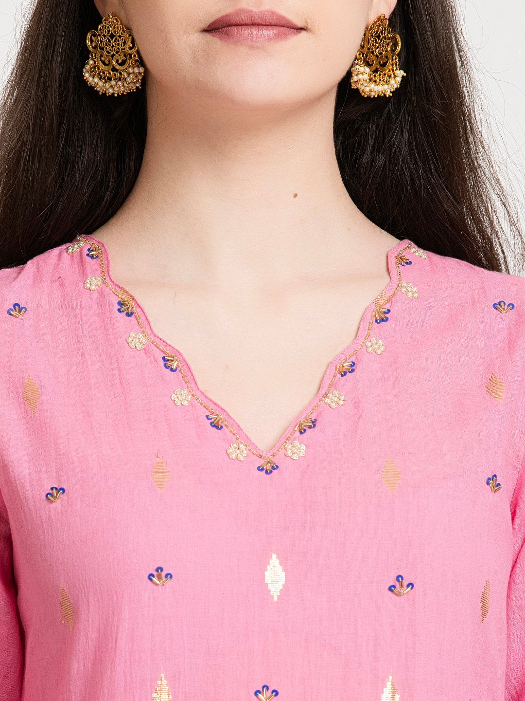 PINK COTTON LUREX KURTA, PANTS WITH DUPATTA – SET OF 3