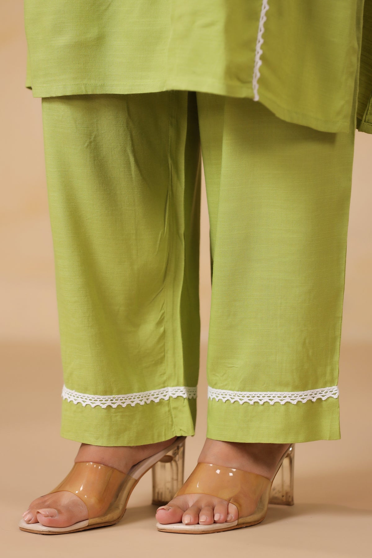 Lime Green Lace Trim Ethnic Kurta Set