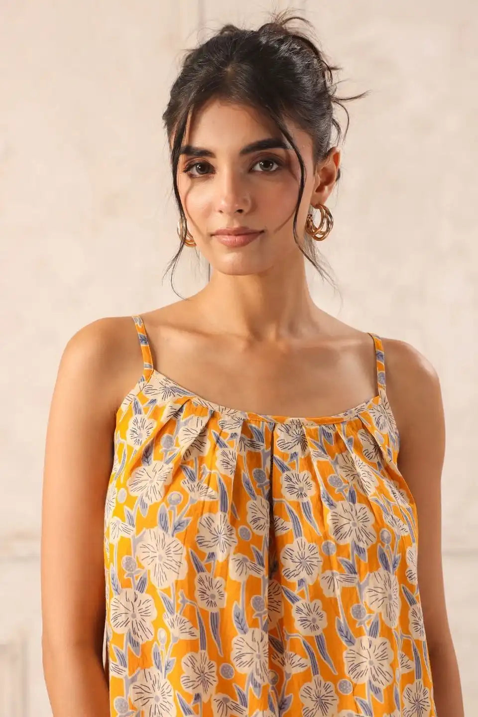 necklineClose-upfloralprintonyellowcottoncamitop_66e25f6b-ad29-4bf5-9898-fe8e8128f7ad - VyomTara
