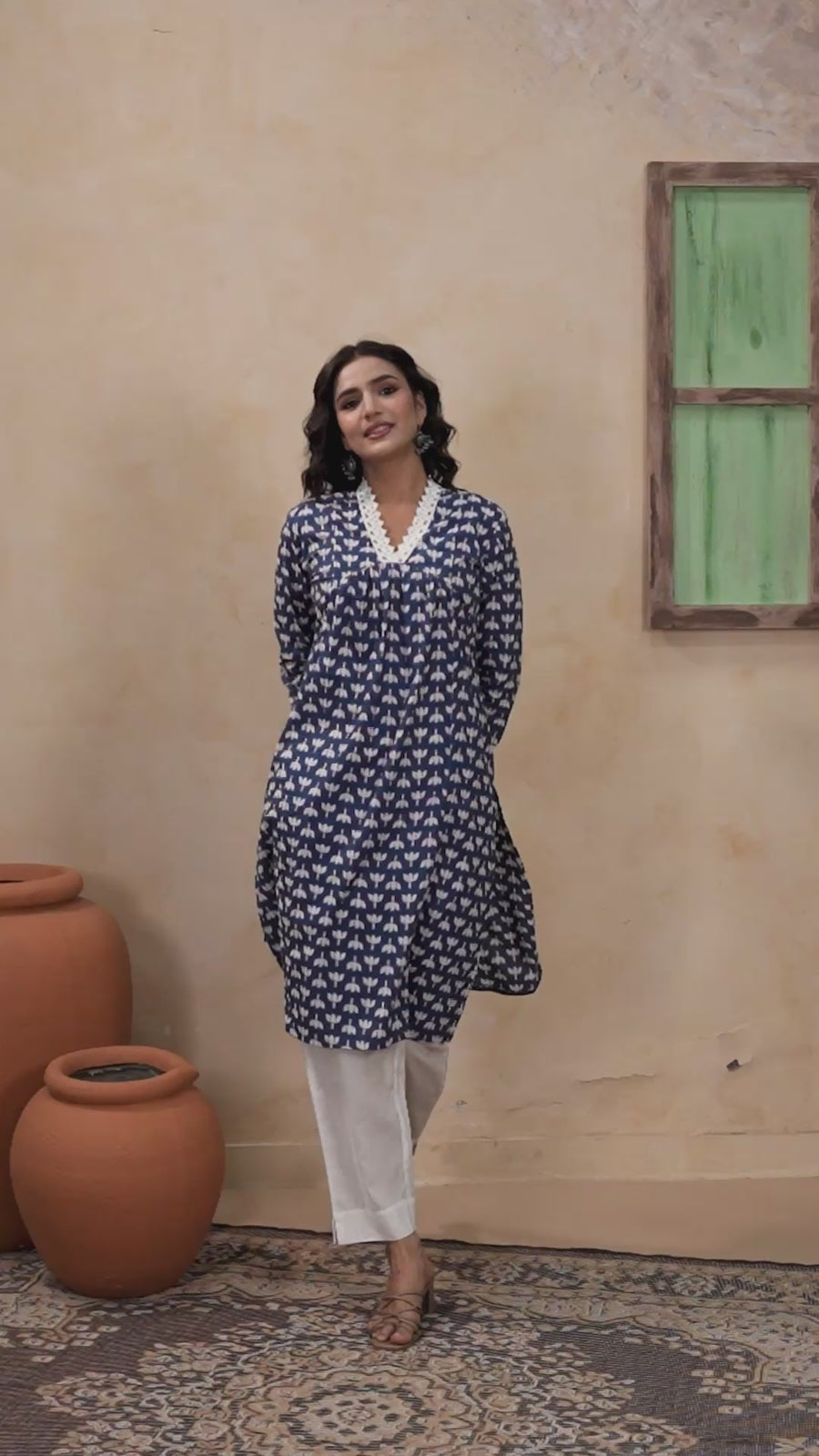 Serene Blue Floral Cotton Kurta Set