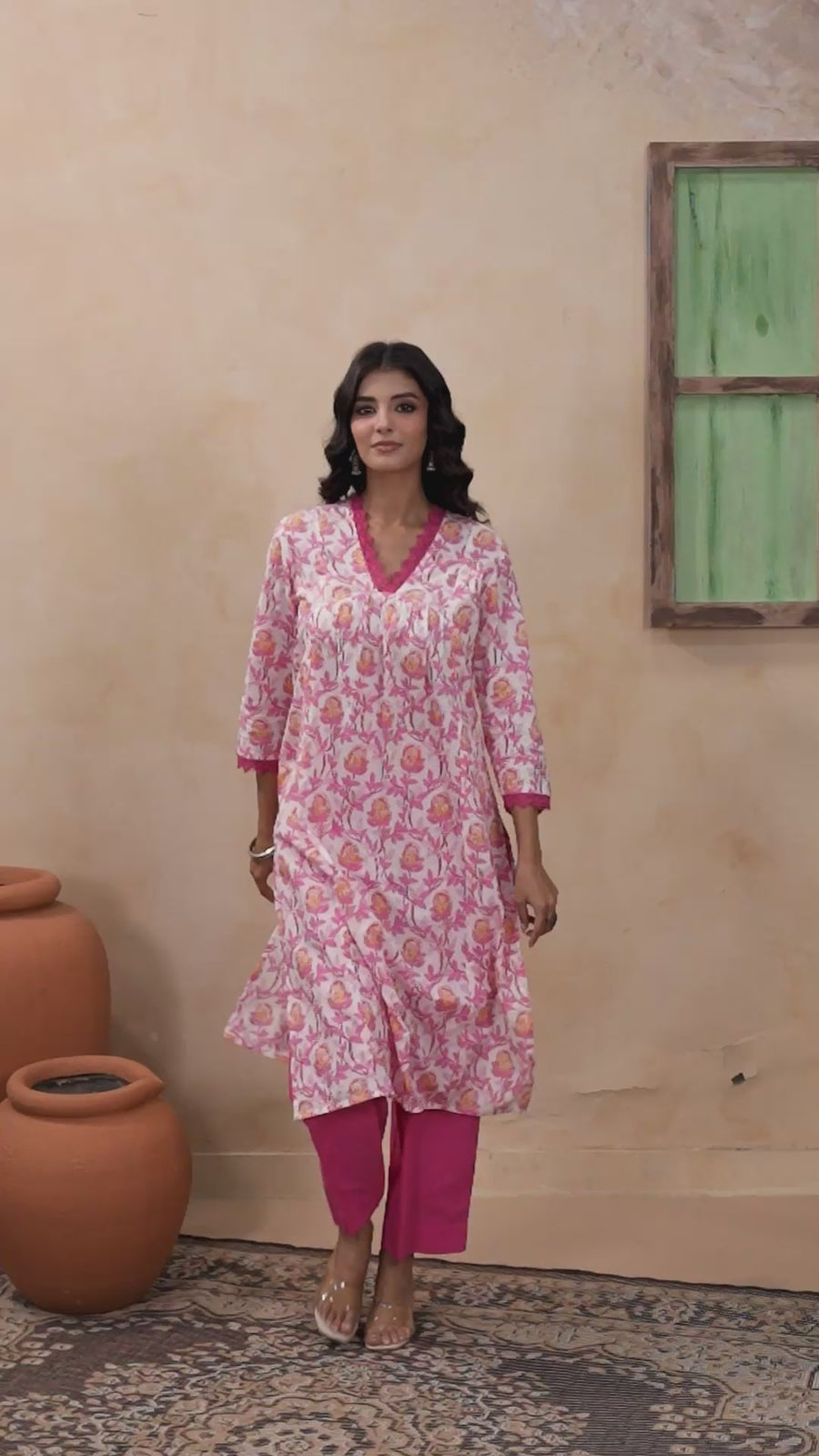 Pink Floral Printed Kurta Set