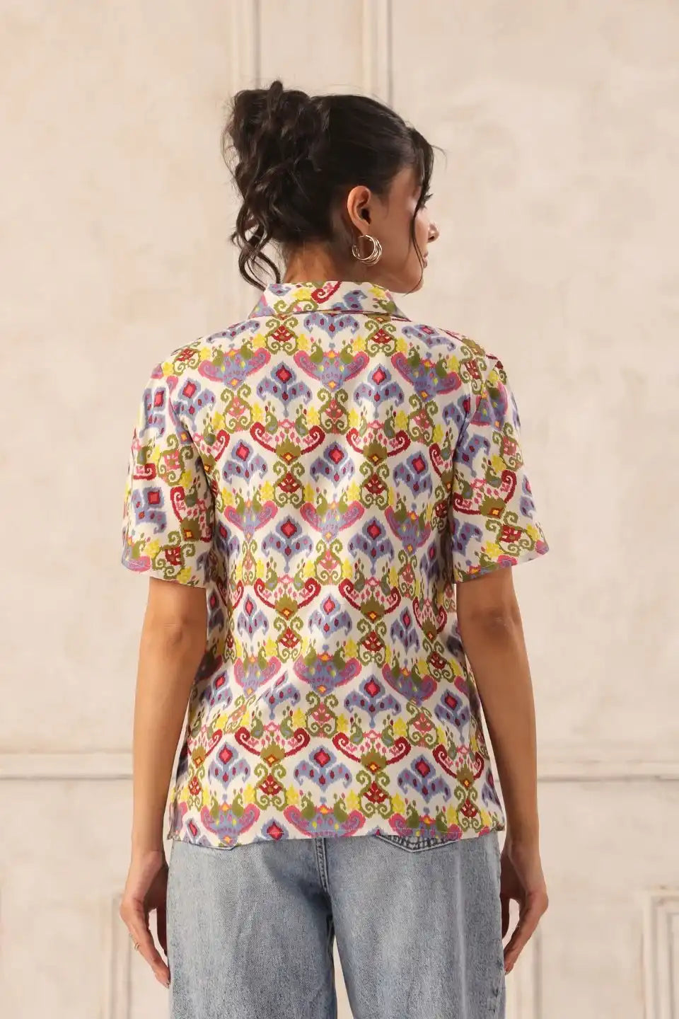 whiteikatviscoseshirtforwomenbackview - VyomTara