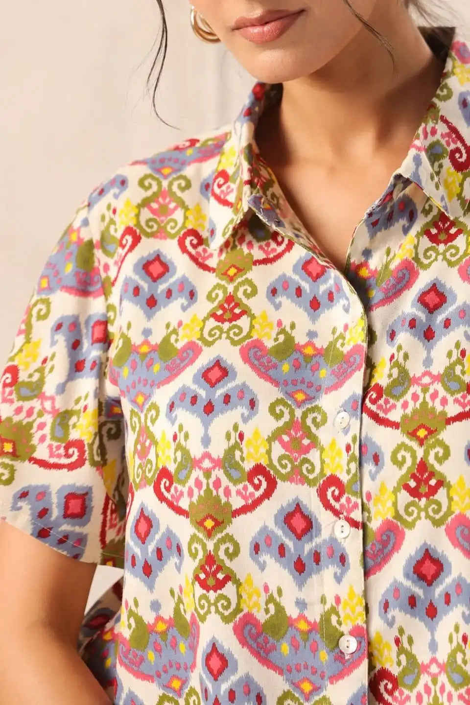 whiteikatviscoseshirtforwomenfabricdetaling - VyomTara