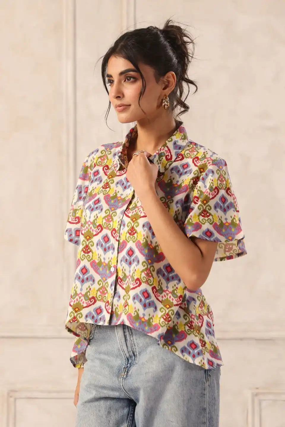 whiteikatviscoseshirtforwomensideangleimages - VyomTara