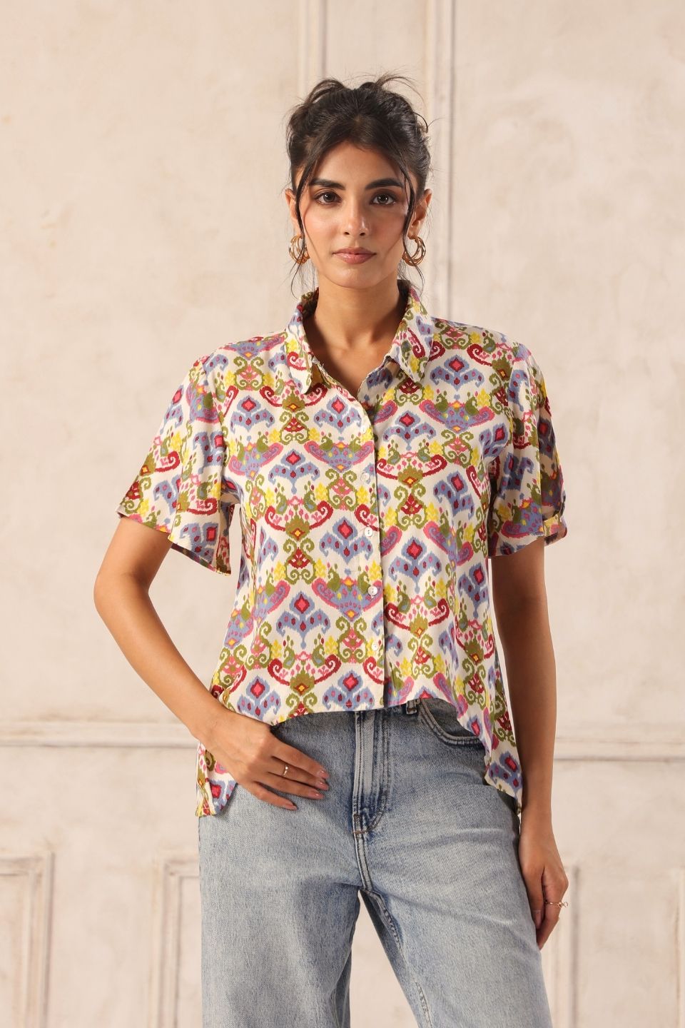 whiteikatviscoseshirtforwomenstylingview - VyomTara