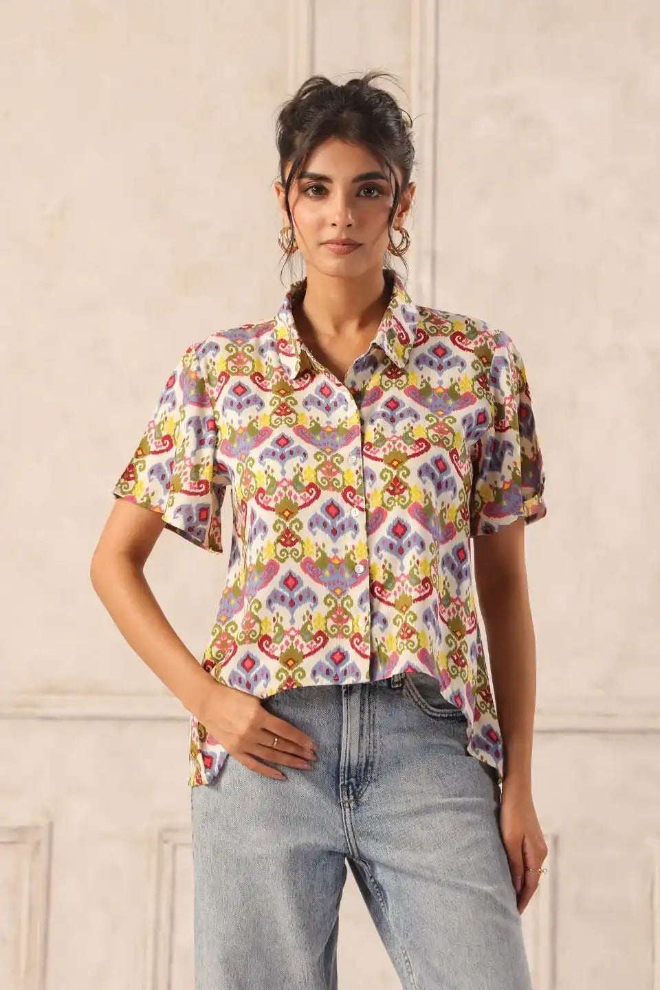 whiteikatviscoseshirtforwomenstylingview - VyomTara