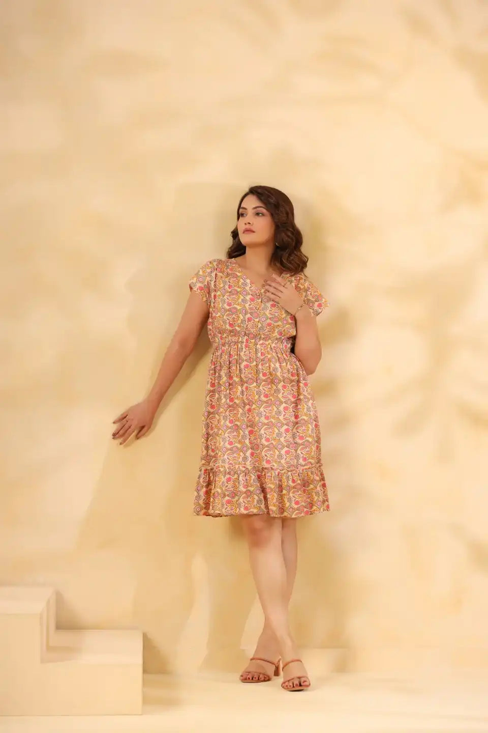 Floral printed cotton dress for women, elegant and comfortable for daily wear or celebrations