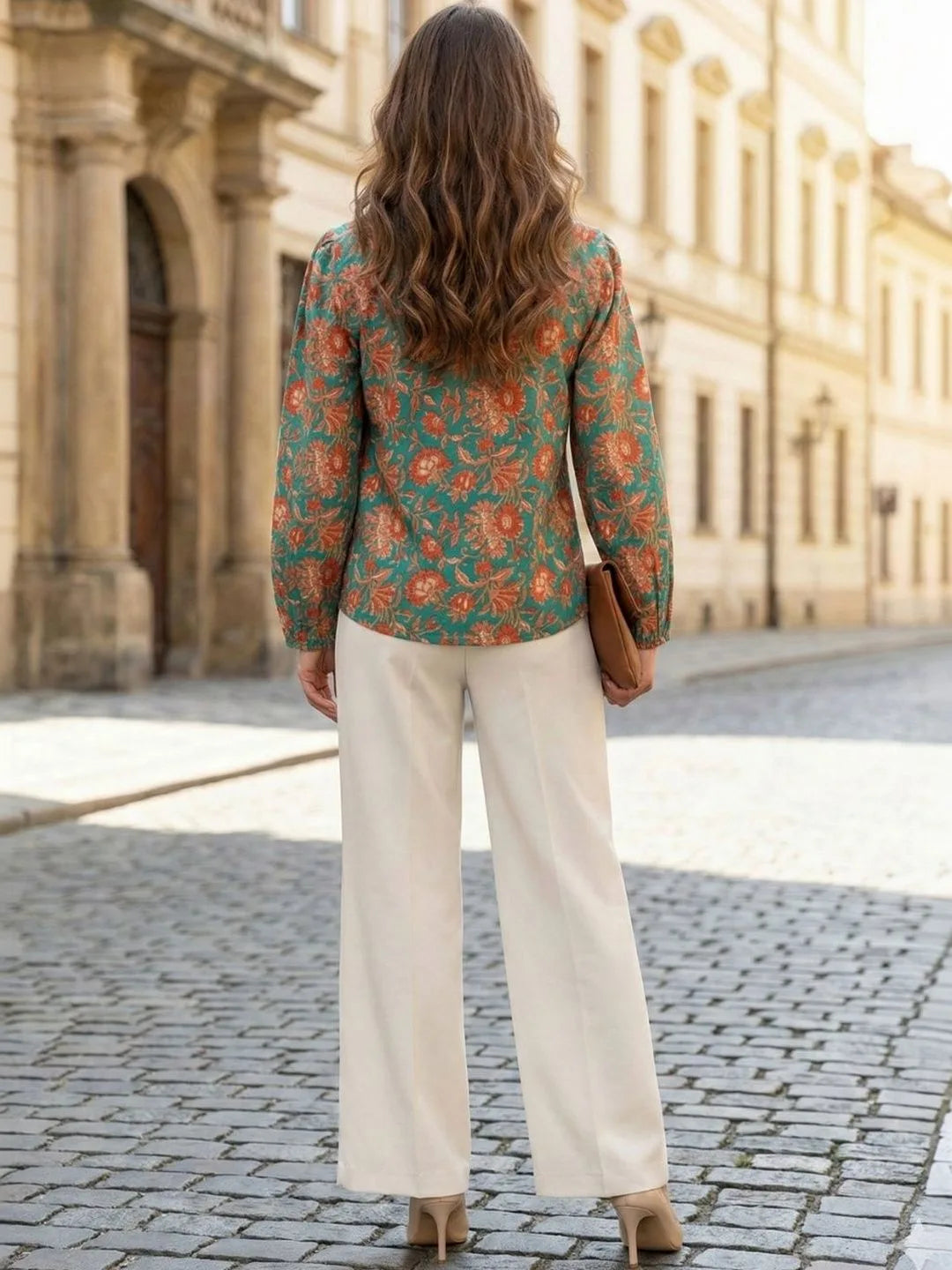 Teal & Rust Floral Block Print Cotton Boho Top